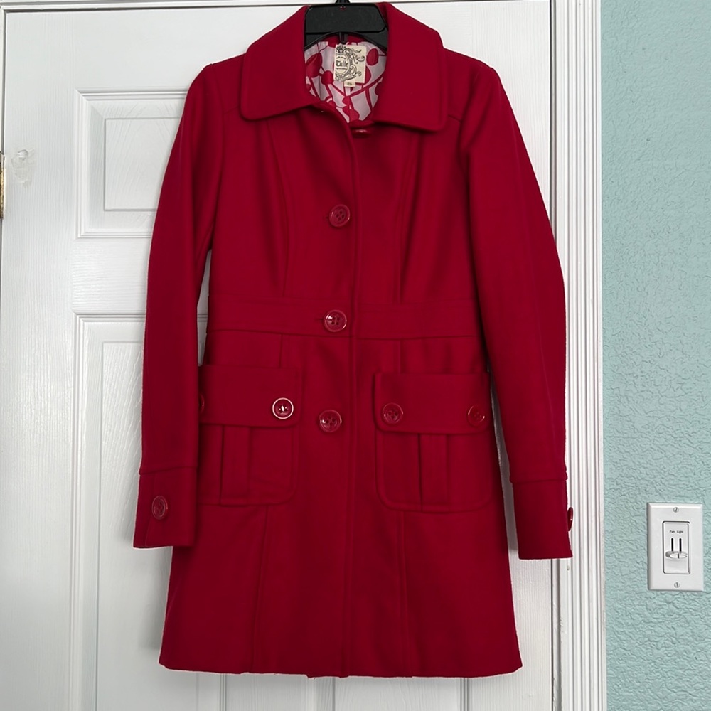 Tulle Red Wool Coat Jacket, small
